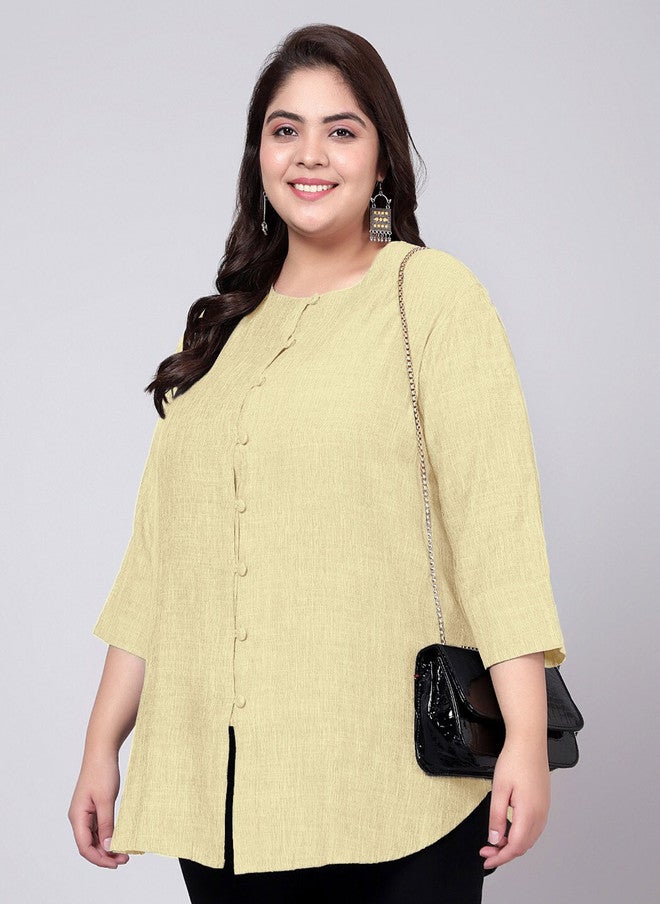 Indietoga Plus Size Yellow Round Neck Tunic - Image 4